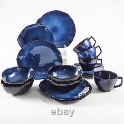 16-Piece Ocean Blue Porcelain Dinnerware Set