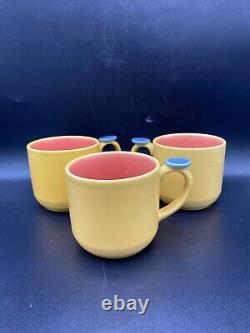 1990's set of 3 mugs Lindt-Stymeist Colorways in blue, yellow and salmon in VGcd