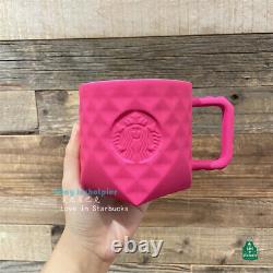 2021 China Starbucks Pink Powder Mug Diamond Flat Grain Ceramics 14oz New