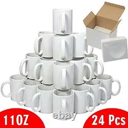 24 Pcs Blank White Mugs 11OZ Sublimation Coated Mugs Heat Press Cups + Foam Box