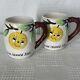 2 Vintage Anthropomorphic Orange WithEyelashes Drink Juice Mug Cup Ceramic Japan