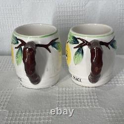 2 Vintage Anthropomorphic Orange WithEyelashes Drink Juice Mug Cup Ceramic Japan