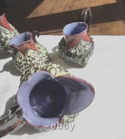 5 PieceTea Coffee Set handmade Ceramic Pottery Whimsical Textured Art Piece READ