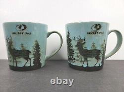 8 Mossy Oak Blue Reactive Deer Mugs Set Stoneware Outdoors Hunt Camp Cup Lot NEW