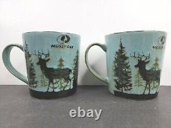 8 Mossy Oak Blue Reactive Deer Mugs Set Stoneware Outdoors Hunt Camp Cup Lot NEW