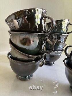 Anthropologie Echo Hue Stoneware Iridescent Set Of 12 Cups USED ONCE