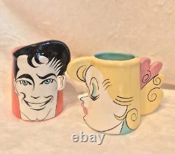 Artist Made KEN & BARBIE Ceramic Pottery Handmade FACE MUGS, Male Female