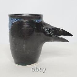 Barbara Glynn Prodaniuk Art Pottery Black Textured Raven Cup Signed