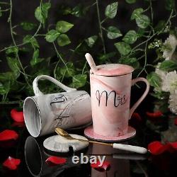 Beautiful Design Mr and Mrs Ceramic Coffee Tea Mug With Lid & Spoon Gift Piece