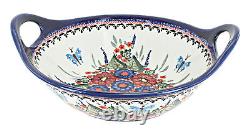 Blue Rose Polish Pottery Floral Butterfly Medium Bowl with Handles