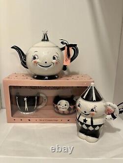 CARNIVAL COTTAGE Black Laughing Luna Moon Mugs And Teapot By JOHANNA PARKER