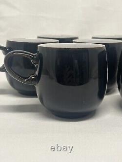 Denby Jet Black Curve Mugs Set of 6 Ceramic Mugs Cups Made in England