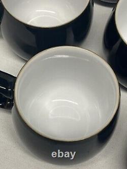 Denby Jet Black Curve Mugs Set of 6 Ceramic Mugs Cups Made in England