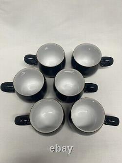 Denby Jet Black Curve Mugs Set of 6 Ceramic Mugs Cups Made in England