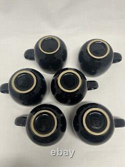 Denby Jet Black Curve Mugs Set of 6 Ceramic Mugs Cups Made in England