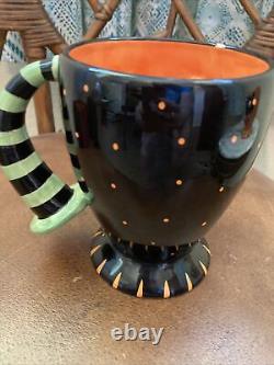 Dept 56 Halloween Pumpkin Head, Witch, Black Cat Googly Eyes Ceramic Mugs Set 3