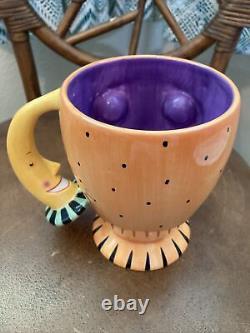 Dept 56 Halloween Pumpkin Head, Witch, Black Cat Googly Eyes Ceramic Mugs Set 3