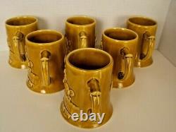 Equestrian Themed Vintage Tankards/Mugs/Steins Set 6 Glazed Caramel Unique EUC