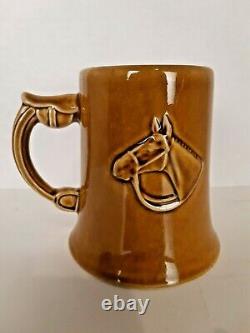 Equestrian Themed Vintage Tankards/Mugs/Steins Set 6 Glazed Caramel Unique EUC