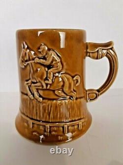 Equestrian Themed Vintage Tankards/Mugs/Steins Set 6 Glazed Caramel Unique EUC