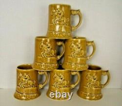 Equestrian Themed Vintage Tankards/Mugs/Steins Set 6 Glazed Caramel Unique EUC