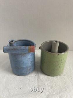 Eunbi Cho Handmade Artisan Pottery Ceramic Mugs Set 2 Glazed Geometric Fun USA