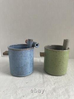 Eunbi Cho Handmade Artisan Pottery Ceramic Mugs Set 2 Glazed Geometric Fun USA