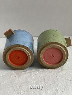 Eunbi Cho Handmade Artisan Pottery Ceramic Mugs Set 2 Glazed Geometric Fun USA