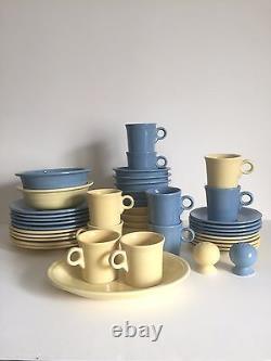 Fiesta Ware Vintage Butter Yellow & Periwinkle Blue Dinnerware Set 43 Piece Set