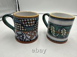 Franco Mari Signed Deruta Italy Hand Painted Pottery Coffee Cup Mug Set Of 2