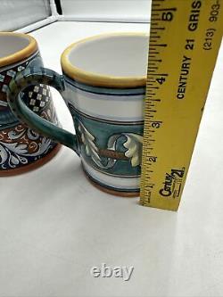 Franco Mari Signed Deruta Italy Hand Painted Pottery Coffee Cup Mug Set Of 2