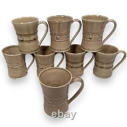 Juliska Berry & Thread Coffee Mugs Cappuccino Brown Ceramics Round Lot of 8