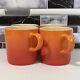 Le Creuset 12 oz Stoneware Coffee Mug Cup Set Of 4 Ribbed Ombre Flame Orange Lux