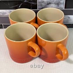 Le Creuset 12 oz Stoneware Coffee Mug Cup Set Of 4 Ribbed Ombre Flame Orange Lux