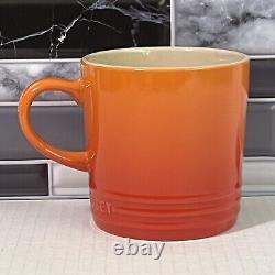 Le Creuset 12 oz Stoneware Coffee Mug Cup Set Of 4 Ribbed Ombre Flame Orange Lux