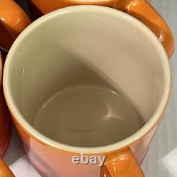 Le Creuset 12 oz Stoneware Coffee Mug Cup Set Of 4 Ribbed Ombre Flame Orange Lux