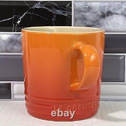 Le Creuset 12 oz Stoneware Coffee Mug Cup Set Of 4 Ribbed Ombre Flame Orange Lux