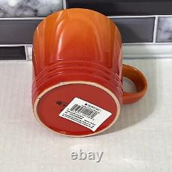 Le Creuset 12 oz Stoneware Coffee Mug Cup Set Of 4 Ribbed Ombre Flame Orange Lux