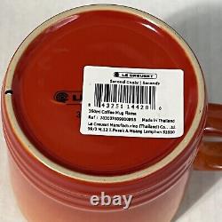 Le Creuset 12 oz Stoneware Coffee Mug Cup Set Of 4 Ribbed Ombre Flame Orange Lux