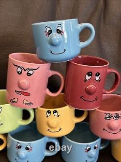 Lot Of 10 Funny Face Mugs 3D Nose Anthropomorphic Expressions Vintage