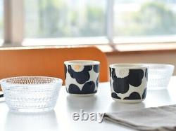 Marimekko Black Navy ceramic 200ml Set of 2 unikko latte mugs JAPAN LIMITED