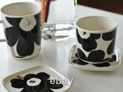 Marimekko Black Navy ceramic 200ml Set of 2 unikko latte mugs JAPAN LIMITED