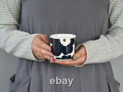 Marimekko Black Navy ceramic 200ml Set of 2 unikko latte mugs JAPAN LIMITED