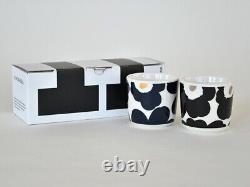 Marimekko Black Navy ceramic 200ml Set of 2 unikko latte mugs JAPAN LIMITED