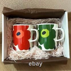 Marimekko Unikko Mug Cup Green Red Poppy Flower Set