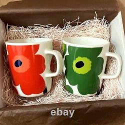 Marimekko Unikko Mug Cup Green Red Poppy Flower Set