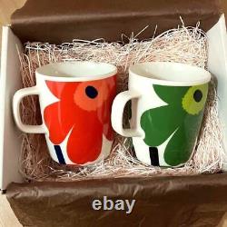 Marimekko Unikko Mug Cup Green Red Poppy Flower Set