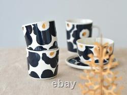 Marimekko set of 2 unikko tableware Navy 200ml ceramic latte mugs JAPAN LIMITED