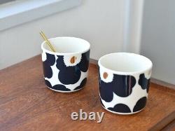 Marimekko set of 2 unikko tableware Navy 200ml ceramic latte mugs JAPAN LIMITED