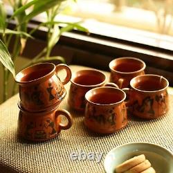 Multicolor Warli Handpainted Ceramic 6 Pcs Coffee Mugs Set 230 ML, Microwave Safe